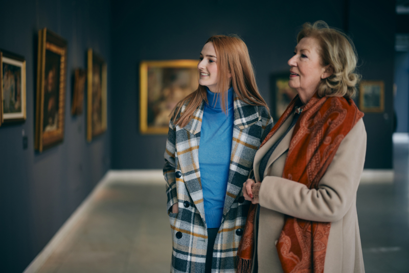 Mother and Daughter in art gallery